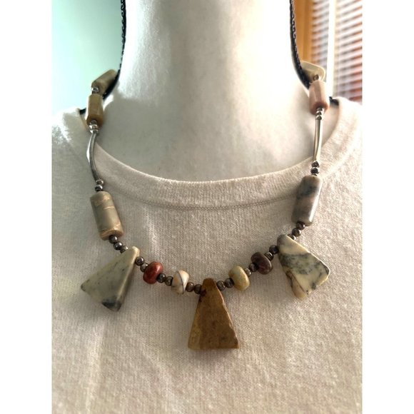 Artisan Genuine Stone and Glass Stone Necklace -- 18" - Picture 1 of 7